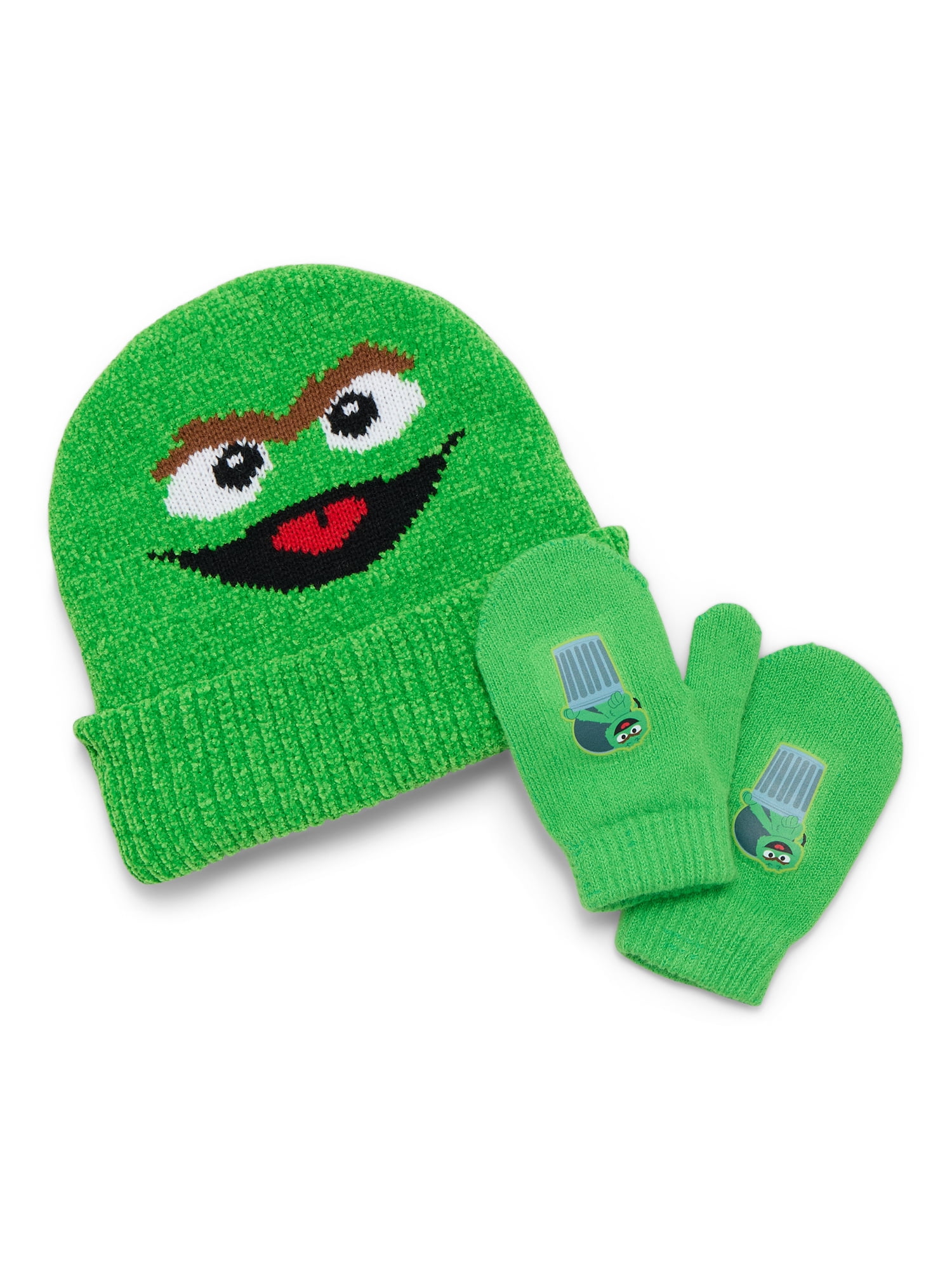 Sesame Street Oscar Toddler Boys or Girls Beanie Hat and Gloves Set, 2-Piece, One Size