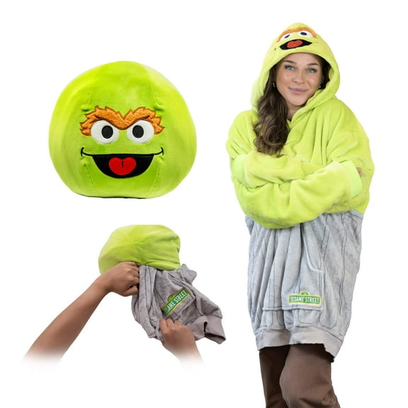 Sesame Street | Oscar the Grouch Adult Snugible 2-in-1 Blanket Hoodie  Pillow