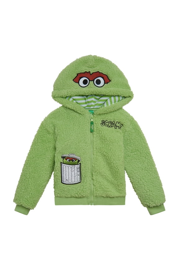 Oscar the Grouch Cozy Sherpa Zip Up Cosplay Hoodie Infant to Little Kid