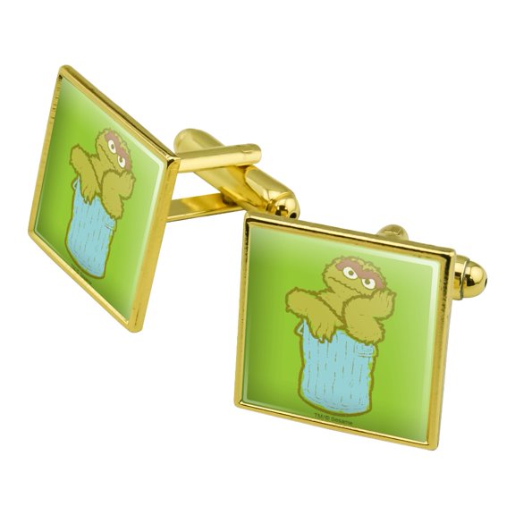 Sesame Street Oscar the Grouch Distressed Square Cufflink Set - Silver or Gold