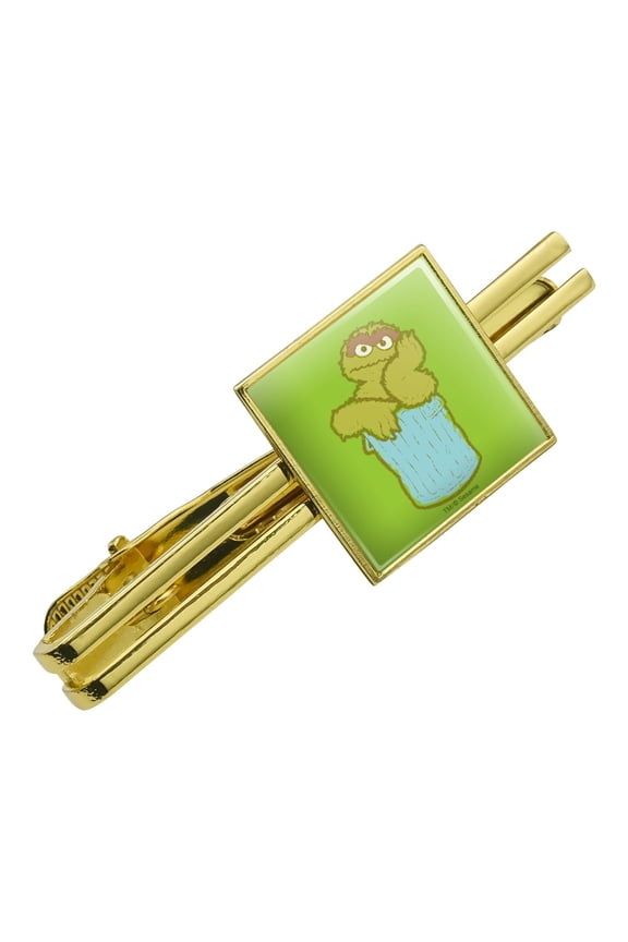 Sesame Street Oscar the Grouch Distressed Square Tie Bar Clip Clasp Tack- Silver or Gold
