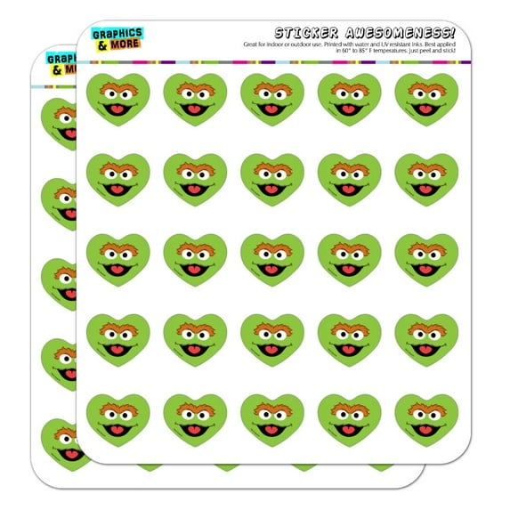 Sesame Street Oscar the Grouch Face Heart Shaped Planner Calendar Scrapbook Craft Stickers