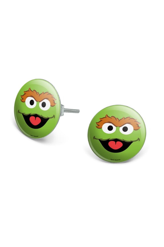 Sesame Street Oscar the Grouch Face Novelty Silver Plated Stud Earrings