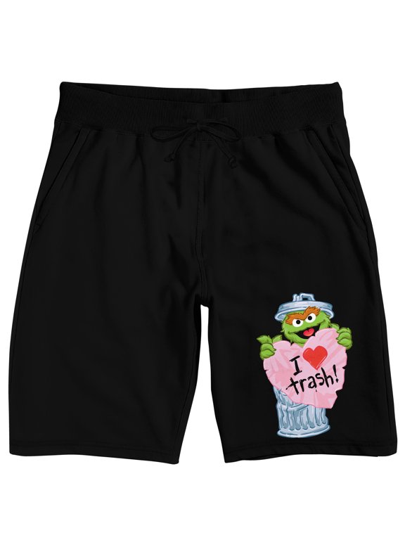 Sesame Street Oscar the Grouch "I Love Trash" Men's Black Lounge Shorts-Small