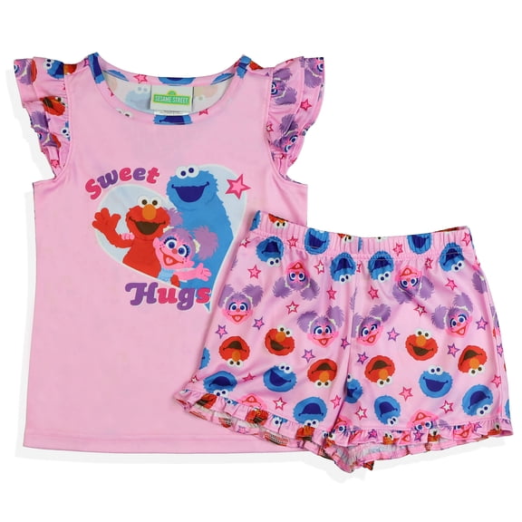 Sesame Street Pajamas Toddler Girls Sweet Hugs Ruffled Short Sleep Set