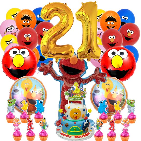 Sesame Street Party Supplies 21th Decor Kit Balloons Birthday Cake Topper Decorations