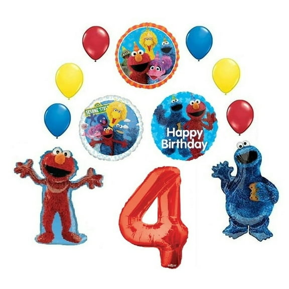 Sesame Street Party Supplies 4th Birthday Cookie Monster Elmo and Friends Balloon Bouquet