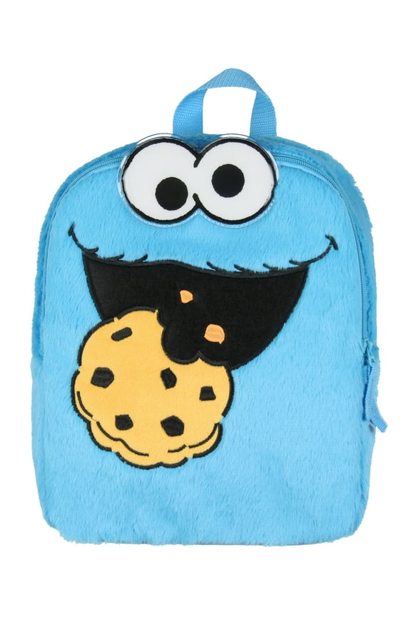 Sesame Street Plush Cookie Monster Smile Face 12 Inch Backpack For Daily Use