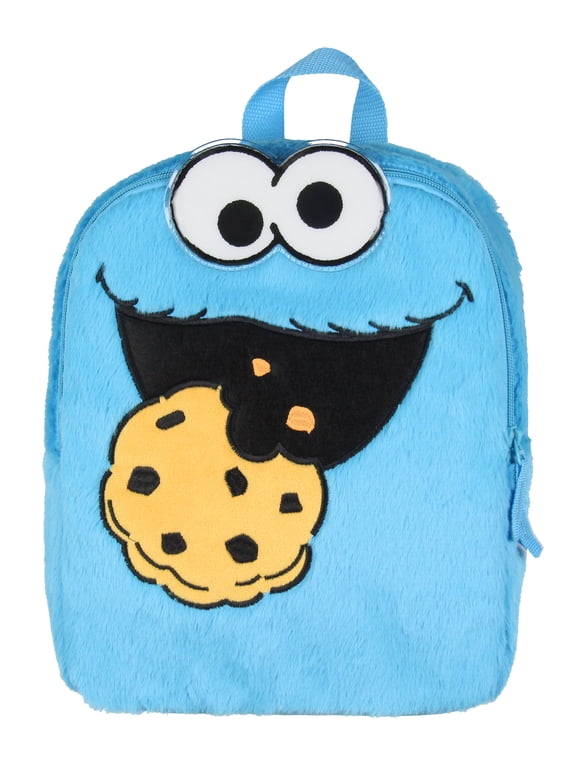 Sesame Street Plush Cookie Monster Smile Face 12 Inch Backpack For Daily Use