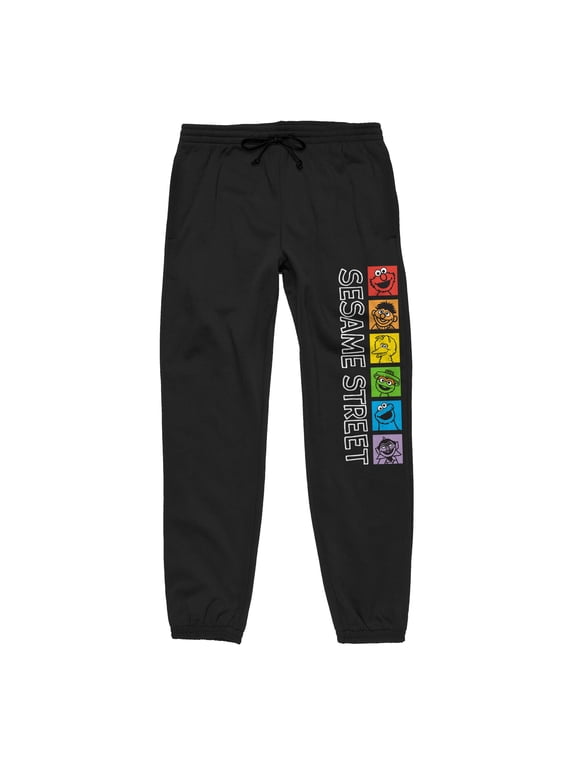 Sesame Street Rainbow Character Grid Adult Unisex Black Graphic Sweatpants - L