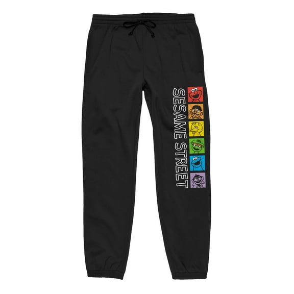 Sesame Street Rainbow Character Grid Adult Unisex Black Graphic Sweatpants-XS