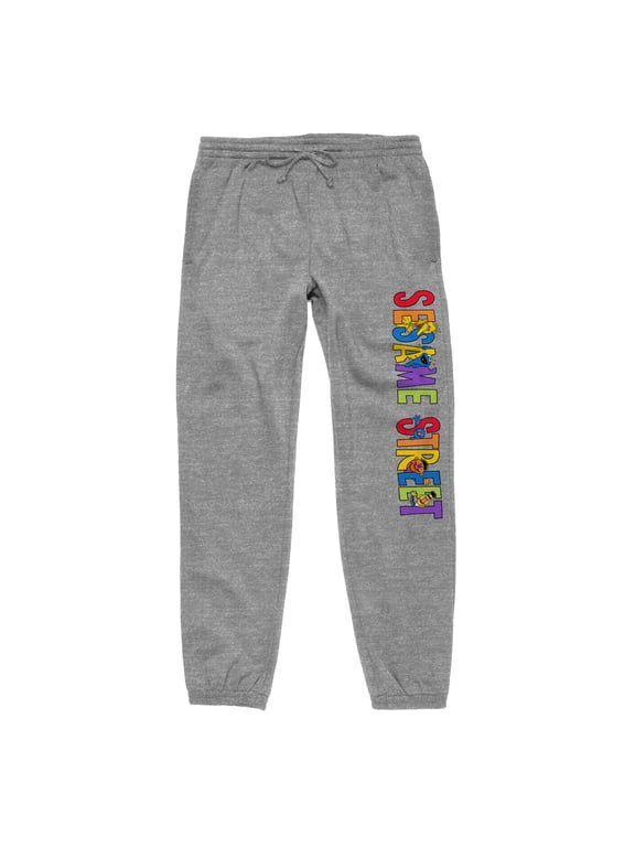 Sesame Street Rainbow Character Logo Adult Unisex Heather Grey Graphic Sweatpants - L