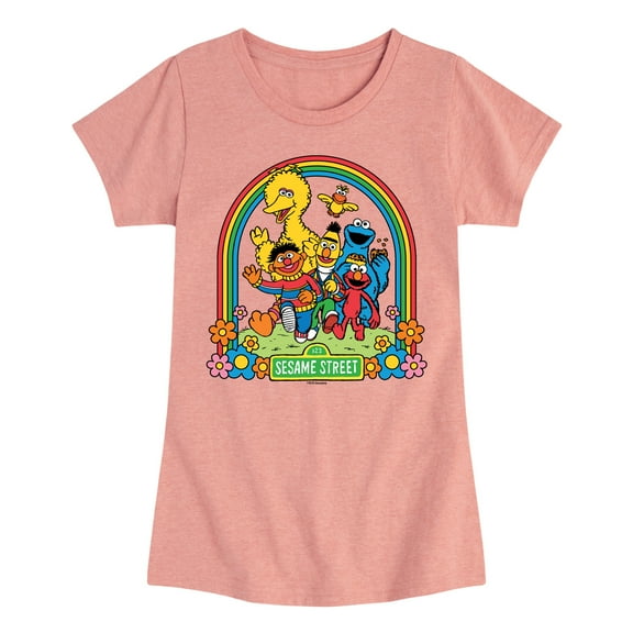 Sesame Street - Rainbow - Girls Fitted Short Sleeve Graphic T-Shirt