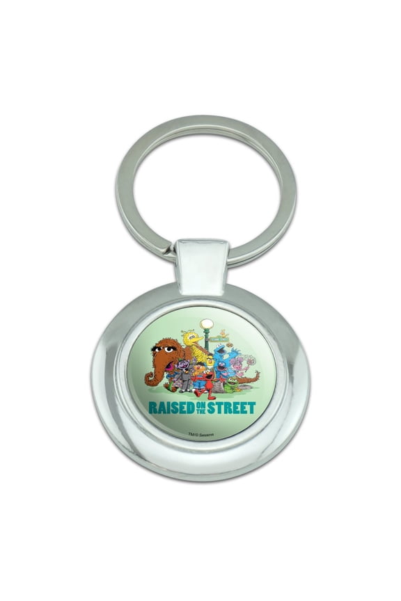 Sesame Street Raised on the Street Keychain Classy Round Chrome Plated Metal