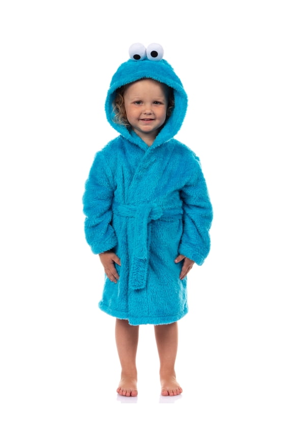 Sesame Street Robe Toddler Cookie Monster Faux Fur Plush Hooded Bathrobe