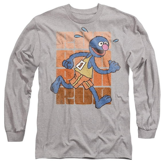 Sesame Street Run Run Grover Unisex Adult Long-Sleeve T Shirt, Athletic Heather, 2X-Large
