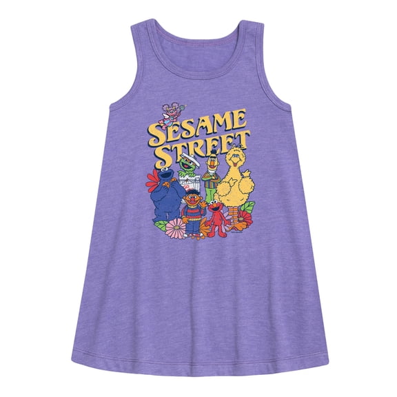Sesame Street - SS Group Flowers -Toddler And Youth Girls Short Sleeve Aline Dress