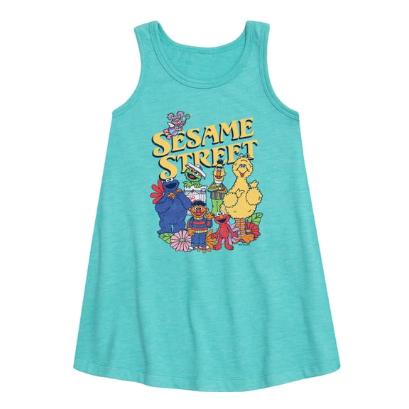 Sesame Street - SS Group Flowers -Toddler And Youth Girls Short Sleeve Aline Dress