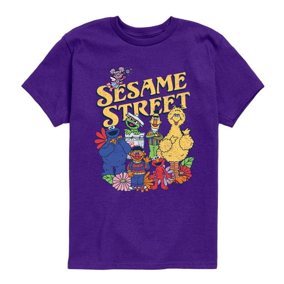Sesame Street - Sesame Street Group Flowers - Youth Boys Short Sleeve Graphic T-Shirt
