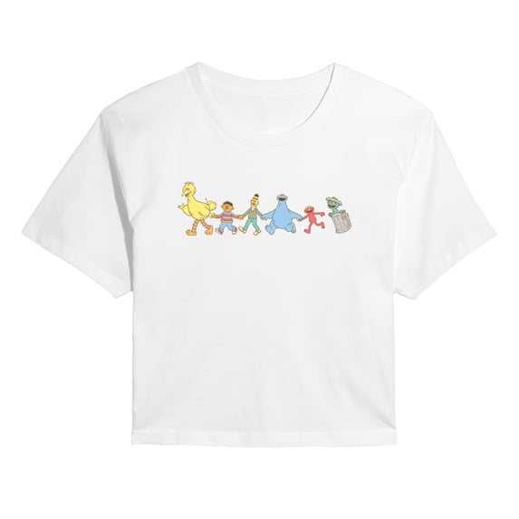 Sesame Street - SS Group Muted - Juniors Cropped Short Sleeve Graphic T-Shirt