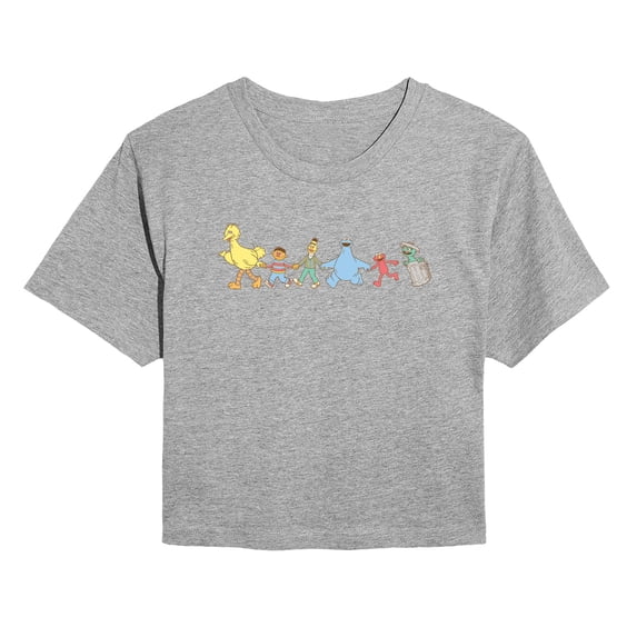 Sesame Street - SS Group Muted - Juniors Cropped Short Sleeve Graphic T-Shirt