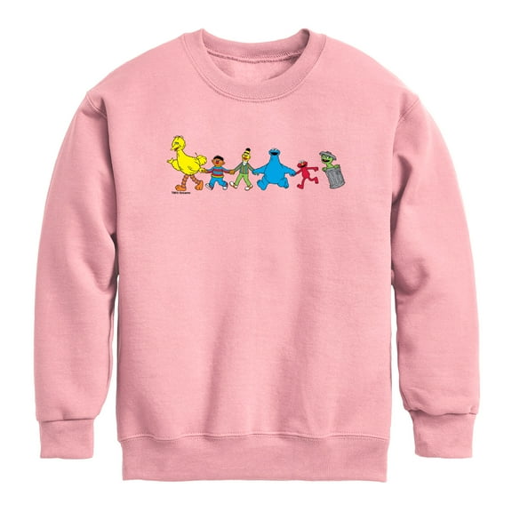 Sesame Street - Group Horizontal Chest - Youth Boys Crew Fleece Sweatshirt