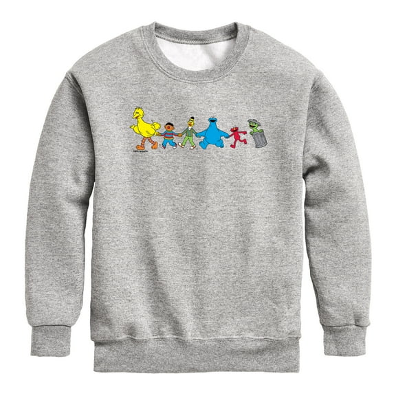 Sesame Street - Group Horizontal Chest - Youth Boys Crew Fleece Sweatshirt