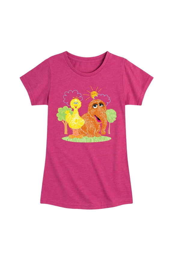 - Scribble Big Bird Snuffleupagus - Girls Fitted Short Sleeve Graphic T-Shirt
