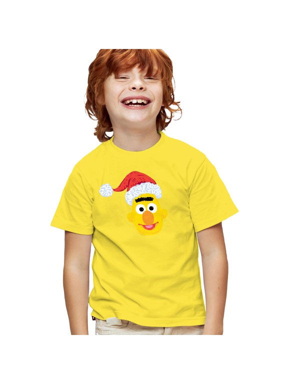 Scribble Christmas Bert Kids T Shirt for Youth Boys and Girls, Yellow, Small