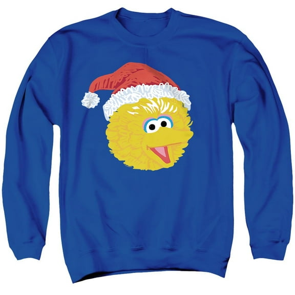Sesame Street Scribble Christmas Big Bird Unisex Adult Crewneck Sweatshirt, Royal, 2X-Large
