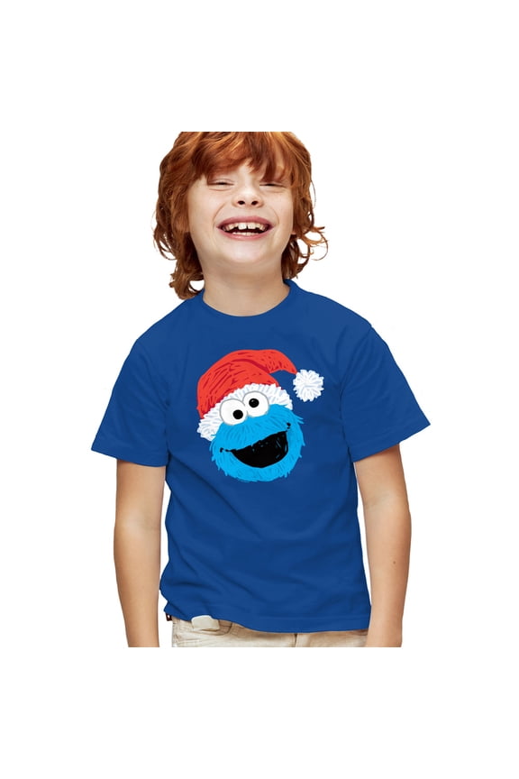 Scribble Christmas Cookie Monster Kids T Shirt for Youth Boys and Girls, Royal, X-Small