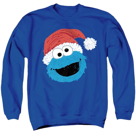 Sesame Street Scribble Christmas Cookie Monster Unisex Adult Crewneck Sweatshirt, Royal, X-Large