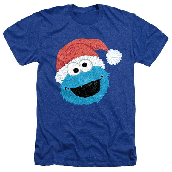Sesame Street Scribble Christmas Cookie Monster Unisex Adult Heather T Shirt, Royal Heather, Large