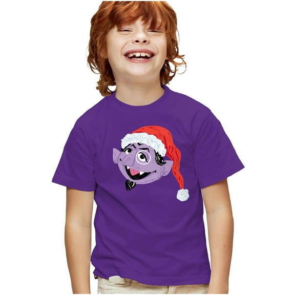 Sesame Street Scribble Christmas Count Von Count Kids T Shirt for Youth Boys and Girls, Purple, X-Small