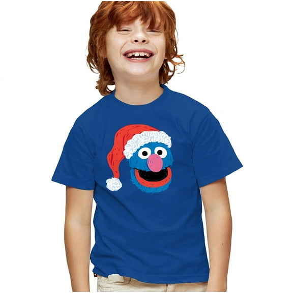 Sesame Street Scribble Christmas Grover Kids T Shirt for Youth Boys and Girls, Royal, Small