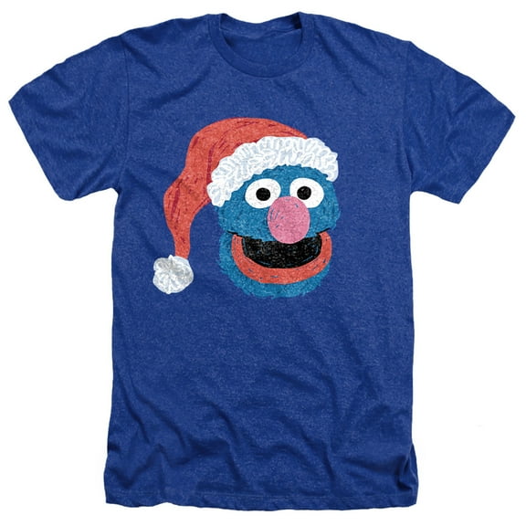 Sesame Street Scribble Christmas Grover Unisex Adult Heather T Shirt, Royal Heather, Small