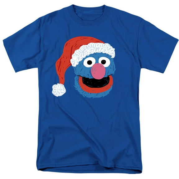 Sesame Street Scribble Christmas Grover Unisex Adult T Shirt, Royal, Small