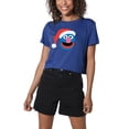 thumbnail image 1 of Sesame Street Scribble Christmas Grover Women's Crop Top T-Shirt, Royal, Small, 1 of 3
