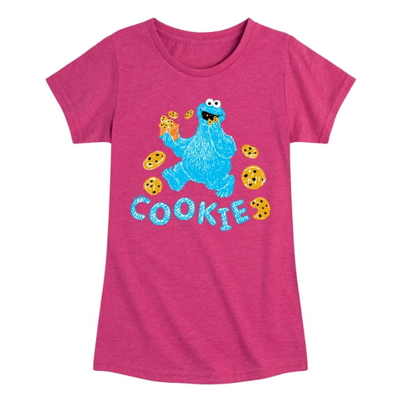 Sesame Street - Scribble Cookie Monster - Girls Fitted Short Sleeve Graphic T-Shirt