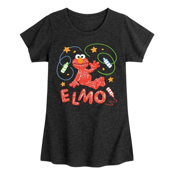 Sesame Street - Scribble Elmo - Girls Fitted Short Sleeve Graphic T-Shirt