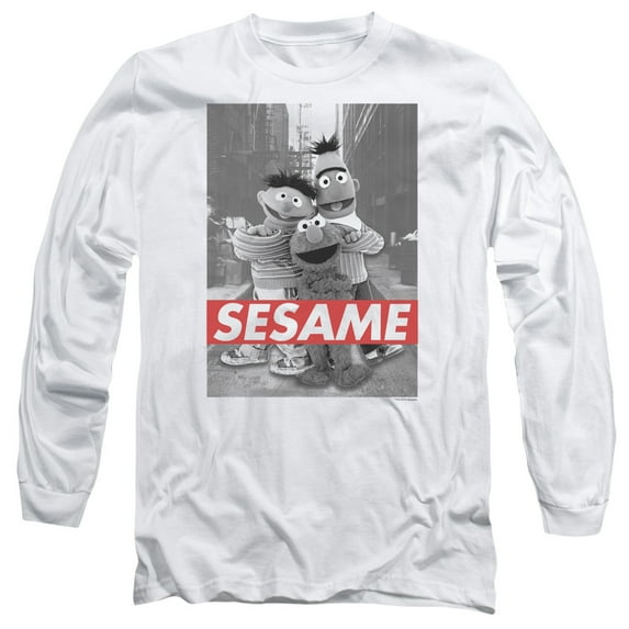Sesame Street Sesame Long Sleeve Adult 18/1 T-Shirt White