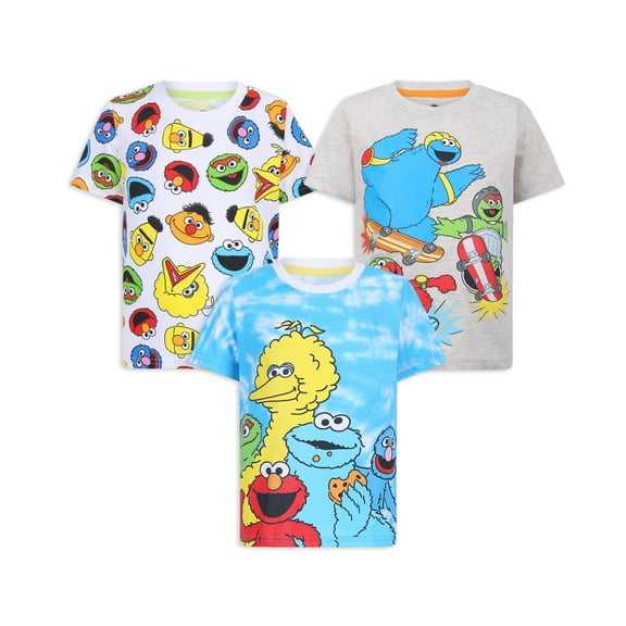 Sesame Street Short Sleeve Crew Neck T-Shirt (Boys), 3 Pack, Sizes 2T-7