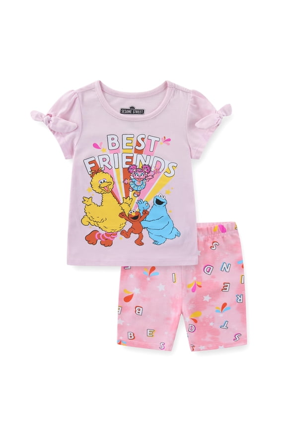 Short Sleeve Shirt and Bike Shorts Set (Girls), 2 Piece Set, Sizes 2T-4T