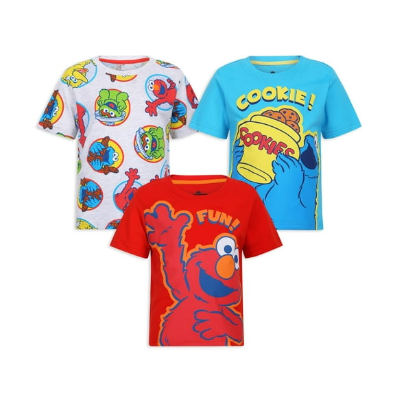 Sesame Street Short Sleeve T-Shirt (Boys), 3 Pack, Sizes 2T-7