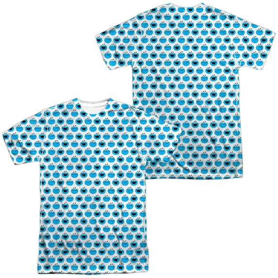 Sesame Street Simple Cookie Pattern Unisex Adult Sublimated Costume T Shirt (Front/Back), 2X-Large Multicolor