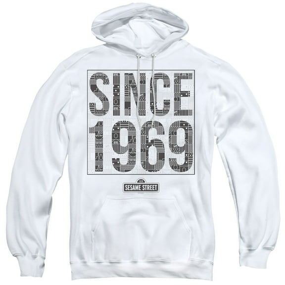 Sesame Street Since 1969 Pattern Adult Pullover Hoodie Sweatshirt White