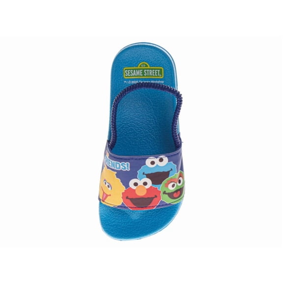 Sesame Street Slide Sandals for Boys, Characters Design Blue Slip On Quick Dry Pool Beach (Toddler Little Kid), Blue, Size: 9-10