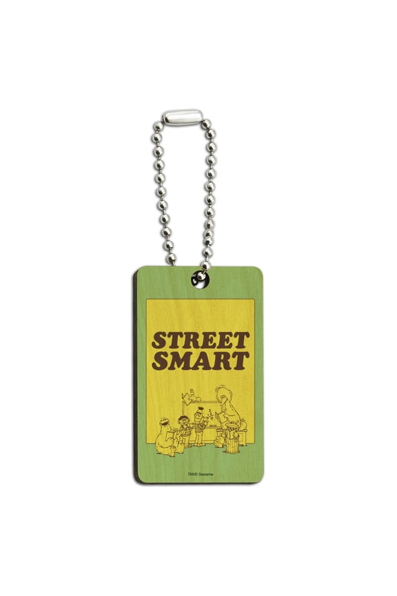 Sesame Street Smart Wood Wooden Rectangle Keychain Key Ring