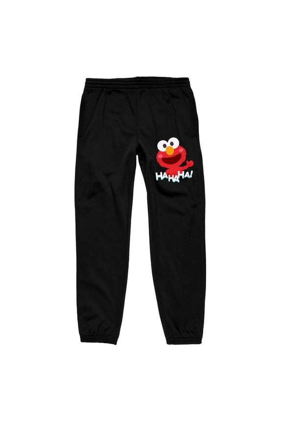 Sesame Street Smiling Elmo Men's Black Graphic Sweatpants-XS
