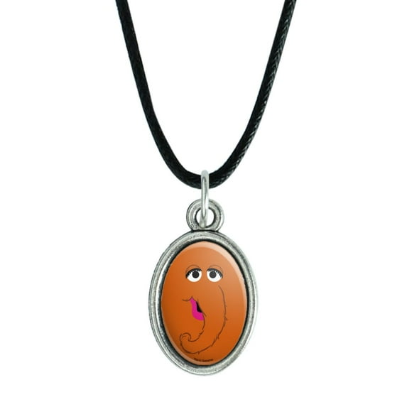 Sesame Street Snuffleupagus Face Antiqued Oval Charm Pendant with Black Satin Cord